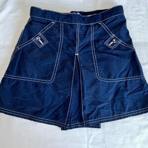 Lands End Girls Navy Blue Skort Contrast Stitching Elastic Waist Size 8